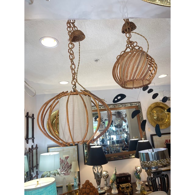 French Louis Sognot Rattan Pendant Light, 1960s For Sale - Image 14 of 14