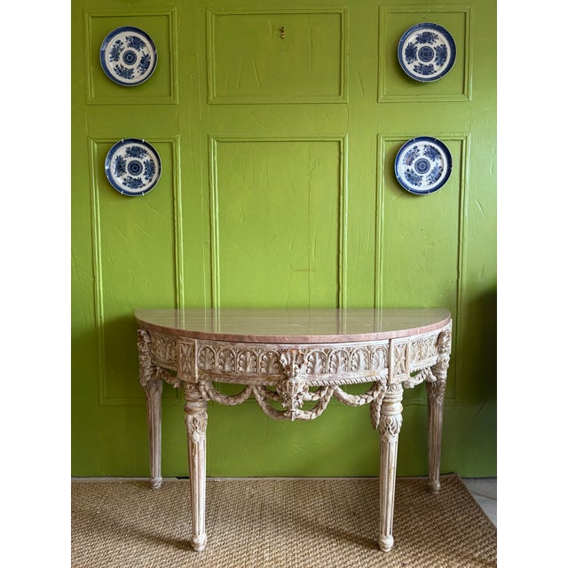 Early 20th Century Neoclassical Carved Demi-Lune With Marble Top - Louis XVI Style For Sale - Image 9 of 12