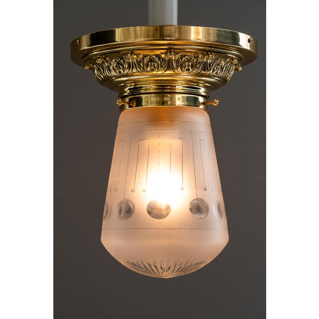 Historistic Brass Ceiling Lamp with Cut Glass Shade, Vienna, Austria, 1890s For Sale - Image 17 of 18