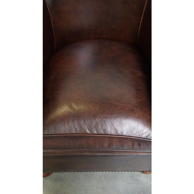 English Style Dark Cowhide Leather Club Chair with Ball Legs For Sale - Image 6 of 11