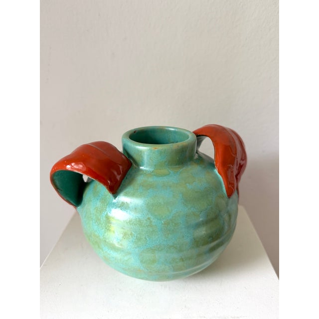 Art Deco Handmade Turquise and Coral Vase from Upsala Ekeby, Sweden, 1930s For Sale - Image 3 of 9