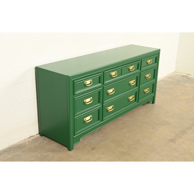 1970s Thomasville Mid-Century Hollywood Regency Green Lacquered Dresser or Credenza | Newly Refinished For Sale - Image 5 of 13