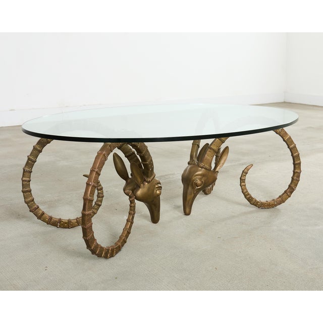 Mid-Century Modern Brass Ibex Rams Head Cocktail Table After Alain Chervet For Sale - Image 3 of 17