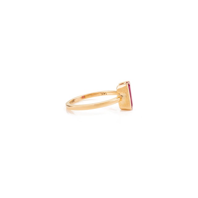 Modern Emerald Cut 1.38Ct Ruby Bezel Solitaire Ring in 14k Yellow Gold Size 5 For Sale In New York - Image 6 of 15