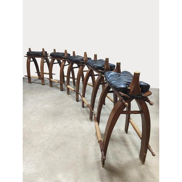 Brutalist Vintage Brutalist Egyptian Camel Saddle Bar Stools, 1940s, Set of 5 For Sale - Image 3 of 8