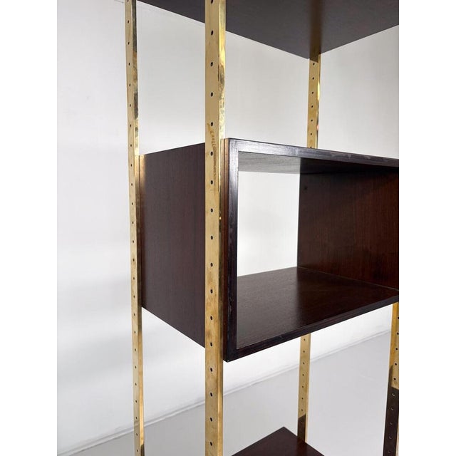 1960s Brass and Wood Bookcase by Jules Wabbes for Mobilier Universel, Belgium, 1960s For Sale - Image 5 of 11
