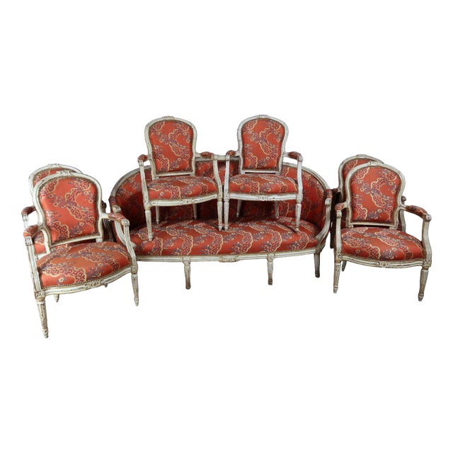Louis XVI Salon Chairs and Sofa, Set of 7 For Sale