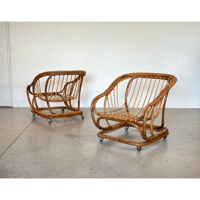 Mid-Century Modern Rattan and Bamboo Armchairs, 1970s, Set of 2 For Sale - Image 3 of 15