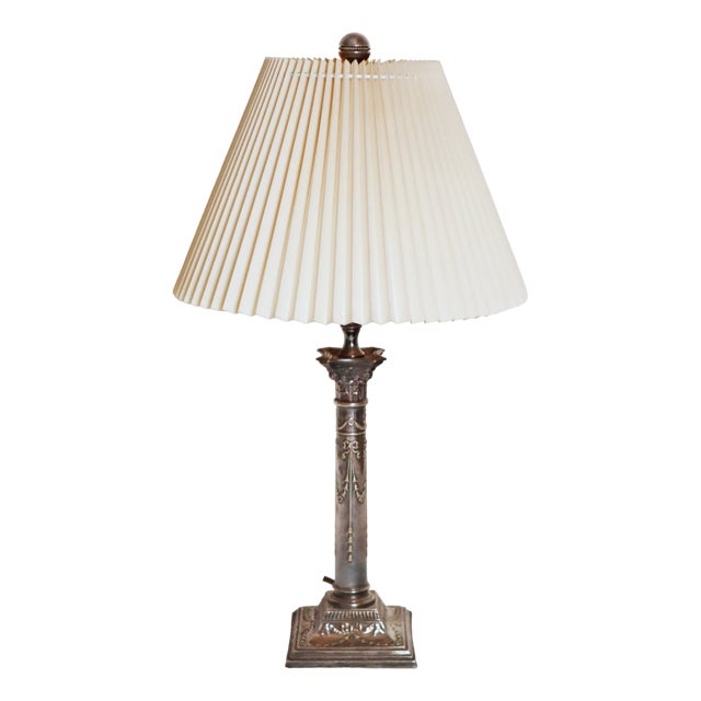 Biedermeier Column Table Lamp in Silver-Plating, 1850s For Sale