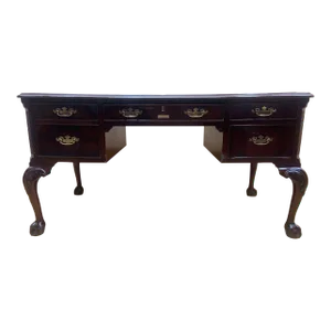 Vintage Heckman English Chippendale Style Tooled Leather Writing Desk