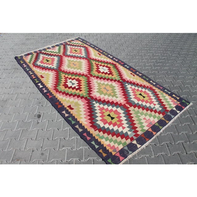 Traditional Vintage Turkish Kilim Rug - 118.5"x 67" For Sale - Image 3 of 11