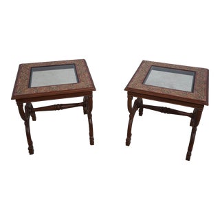 Pair Baroque Style Lamp Tables W. Mosaic Border Tops For Sale