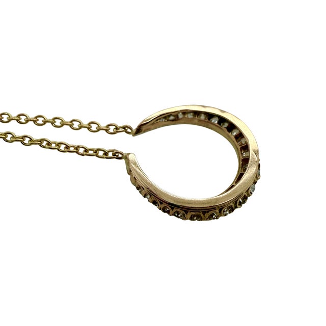 Late 19th Century Antique Victorian 14k Gold & Rose‑Cut Diamond Horseshoe Pendant Necklace For Sale - Image 5 of 6
