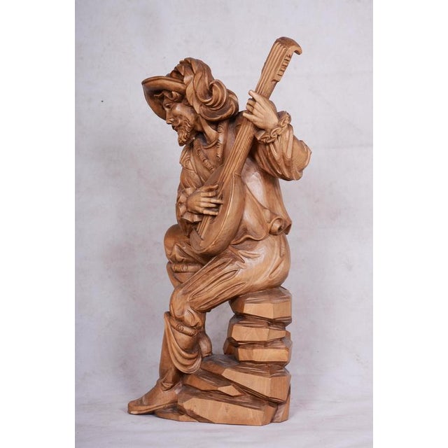 French Artist, Original Neo-Rococo Statuette of Lutenist, 1840s, Lacquered Pear Wood For Sale - Image 10 of 18