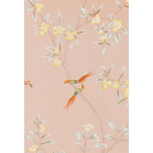 Chinoiserie 24"*48", Hand-Painted Pink Chinoiserie Silk Wallpaper Panels - Set of 2, No Frame For Sale - Image 3 of 7