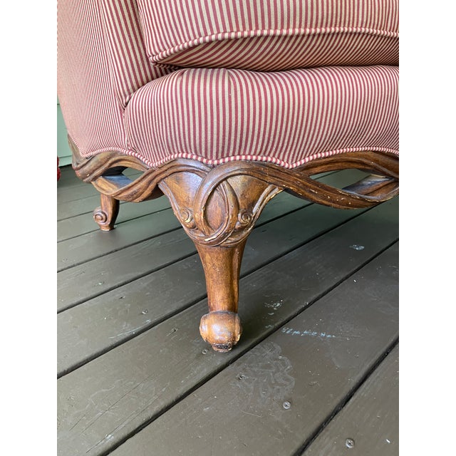 Red Henredon Upholstered English Arm Carved Base Club Chairs- A Pair For Sale - Image 8 of 17