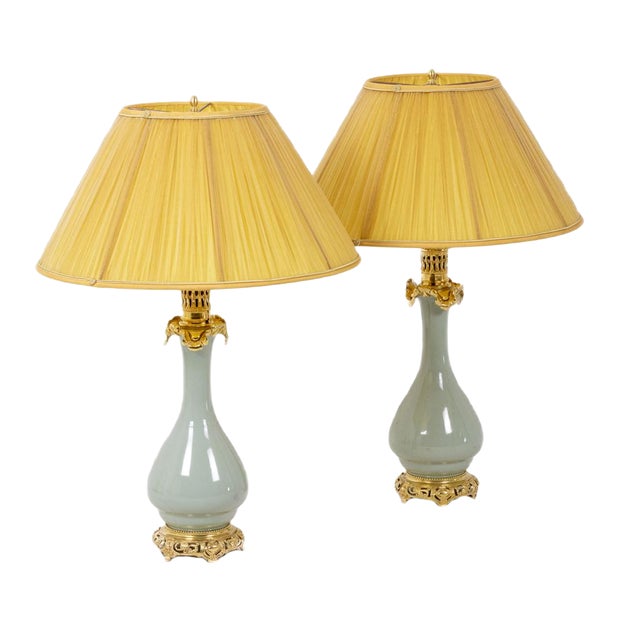 Lamps in Porcelain of Céladon and Bronze, 1880 For Sale