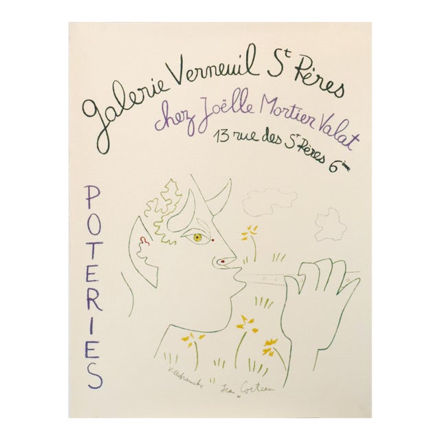 1960s French Exhibition Poster - Poteries by Jean Cocteau at Galerie Verneuil St-Pères For Sale