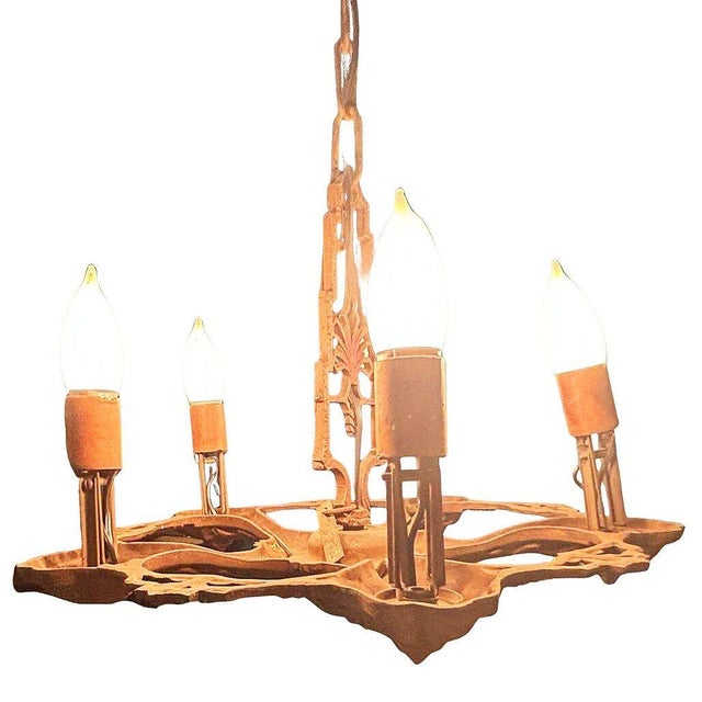 1920s Art Deco Brass Five Light Romantic Revival Polychrome Candelabra Chandelier For Sale - Image 4 of 7