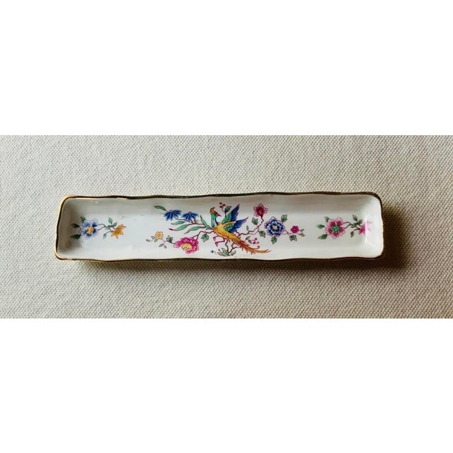 Antique Hammersley Fine Bone China Pen Tray, Bird of Paradise Chinoiserie, Gold Rim, Made in England, Circa 1900–1920 For Sale - Image 12 of 15