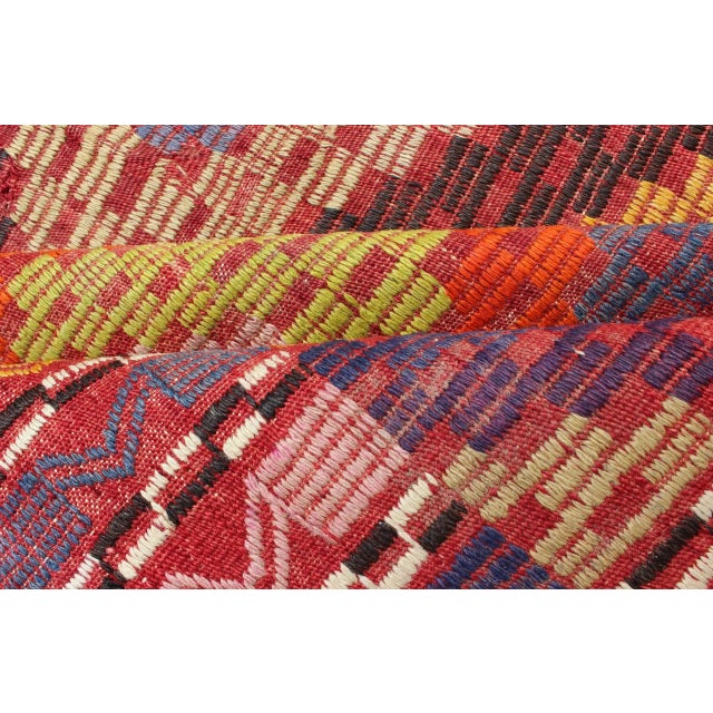 Mid 20th Century Hand Woven Vintage Turkish Embroidered Kilim Rug in Vivid Colors of Purple and Orange For Sale - Image 11 of 13