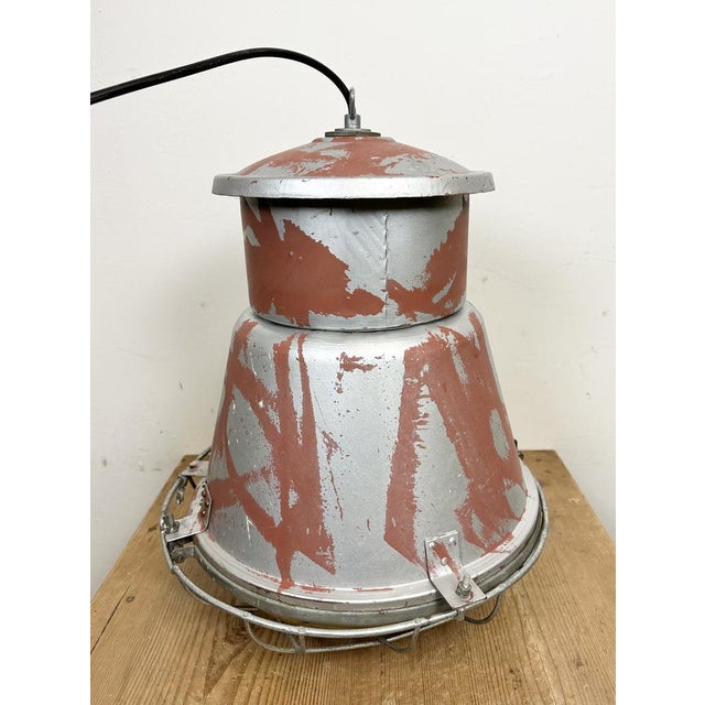 Industrial Industrial Cage Factory Pendant Lamp with Glass Cover from Mesko, 1970s For Sale - Image 3 of 18