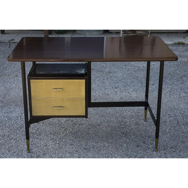 Wooden & Metal Desk with Drawers, Italy, 1950s For Sale - Image 9 of 9