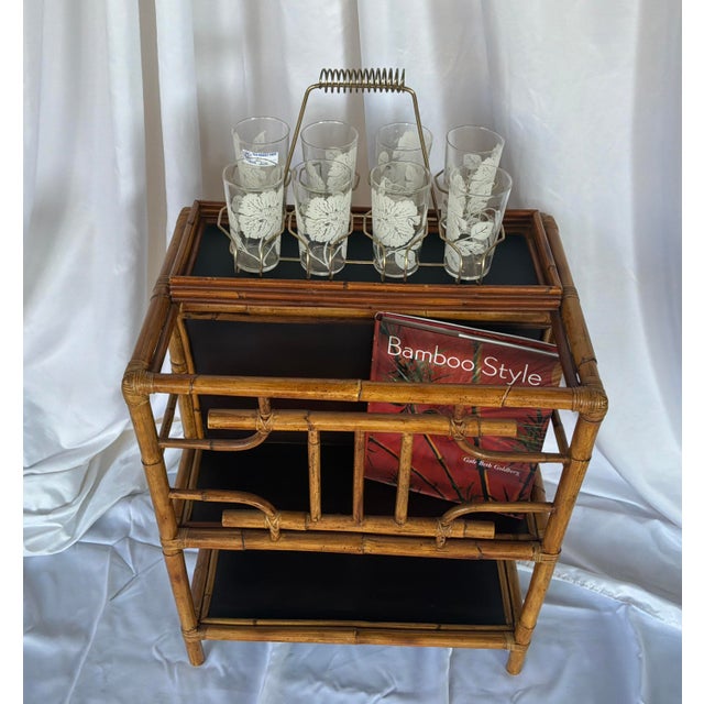 Vintage Faux Bamboo Bar Cart/Magazine Rack With Ebonized Wood Shelves For Sale - Image 4 of 13