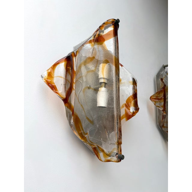 Pair of Sconces Amber Murano Glass by Mazzega, Italy, 1970s For Sale - Image 12 of 12