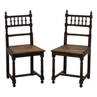 Carved Wood and Cane Seat Side Chairs, France, Set of 2 For Sale