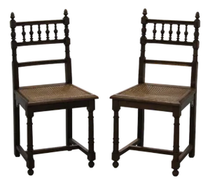 Carved Wood and Cane Seat Side Chairs, France, Set of 2