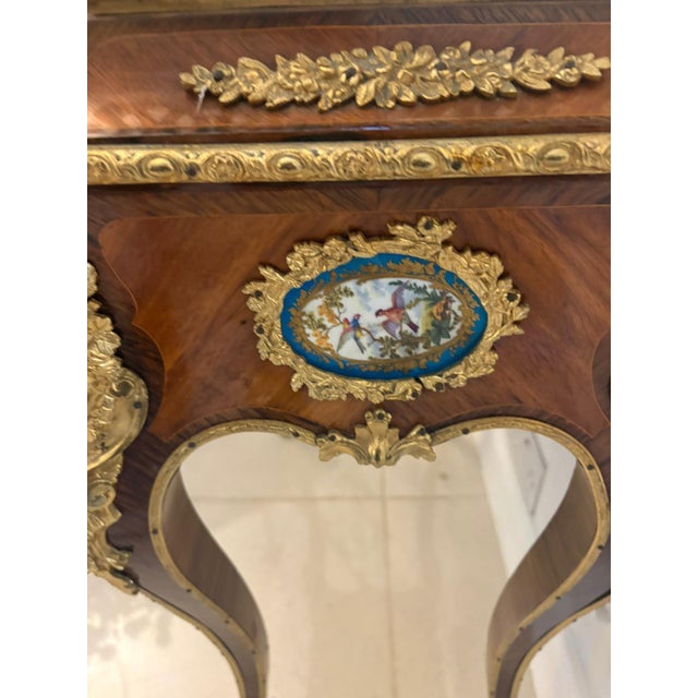 Antique French Victorian Ormolu Mounted Kingwood Jardiniere Stand with Porcelain Plaque, 1860 For Sale - Image 10 of 17