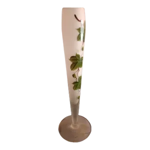 1980s Polish Hand Painted Satin Glass Tall Vase