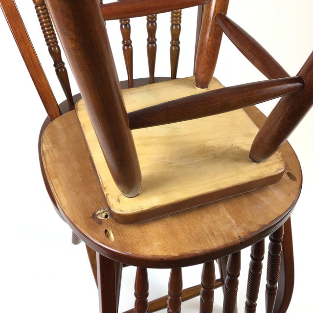 Windsor Style Wood Bar Stools a Pair For Sale - Image 11 of 13