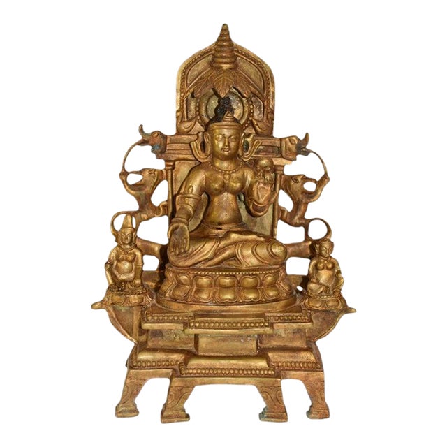 Gilt Bronze Tibetan Buddha Under Bodhi Tree For Sale