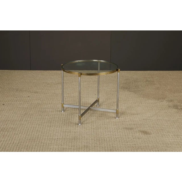 Metal Pair of Mid-Century Brass & Steel Side Tables in the Manner of Maison Jansen For Sale - Image 7 of 18