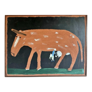 Jimmy Lee Sudduth “Man Milking a Cow” – Large Original Painting, Nyt Obituary Featured, With Gallery Receipt