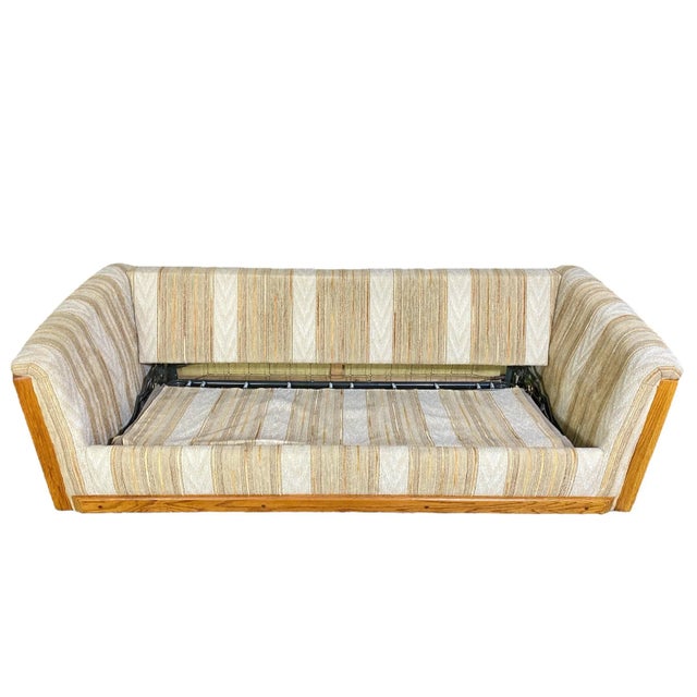 1980s Modernist Herculon Stripped Oak Wood Frame Sofa in the Style of Jack Lenor Larson and Milo Baughman For Sale - Image 11 of 12