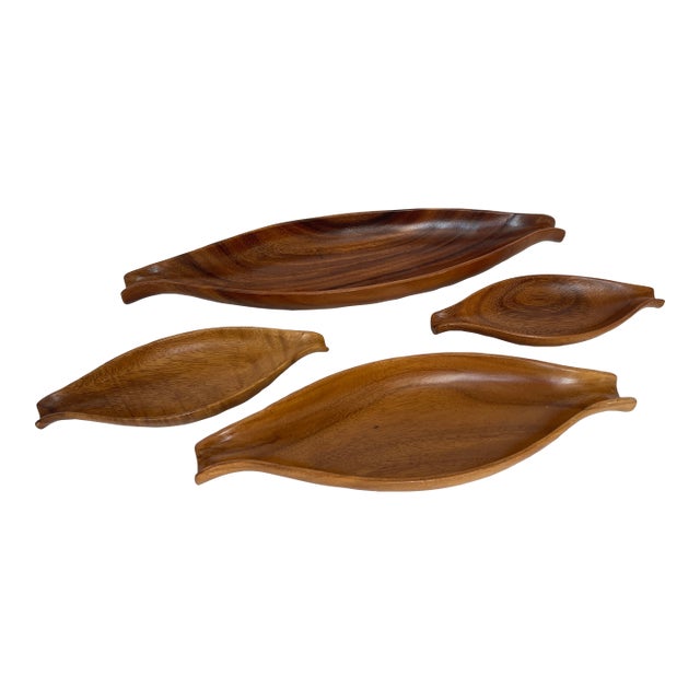 1960's Sculptural Monkey Pod Wood Serving Tray / Centrepiece Set - Set of 4 For Sale