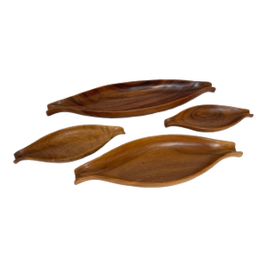 1960's Sculptural Monkey Pod Wood Serving Tray / Centrepiece Set - Set of 4