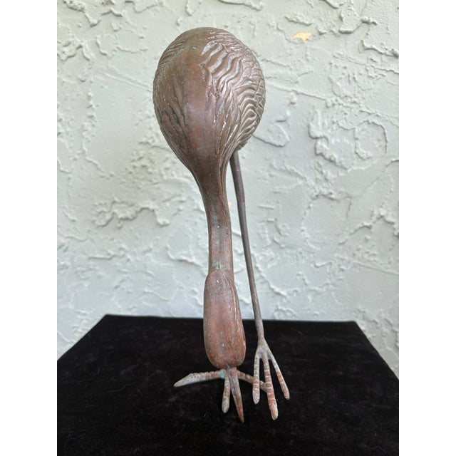 Pair of Vintage Bronze Patina Crane Sculptures in Complementary Poses For Sale - Image 10 of 12