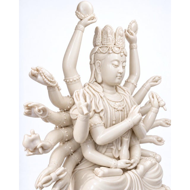 Early 20th Century Early 20th Century Large Blanc-De-Chine-Style Multi-Armed Guanyin Porcelain Figure, 17 Inches For Sale - Image 5 of 9