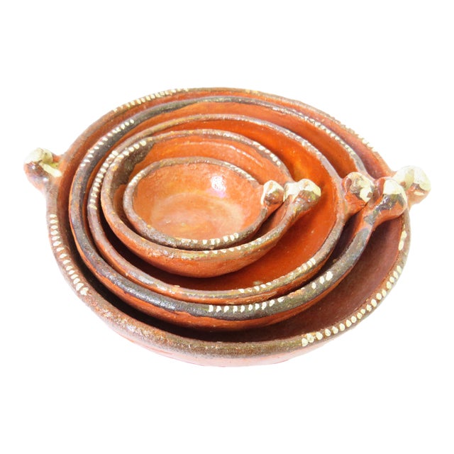 Mexican Tlaquepaque Terracotta Redware Nesting Bowls, S/5 For Sale