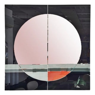 Large Square Mirror in Multicolored Screen Printing by Eugenio Carmi for Morphos / Acerbis, 1980s For Sale