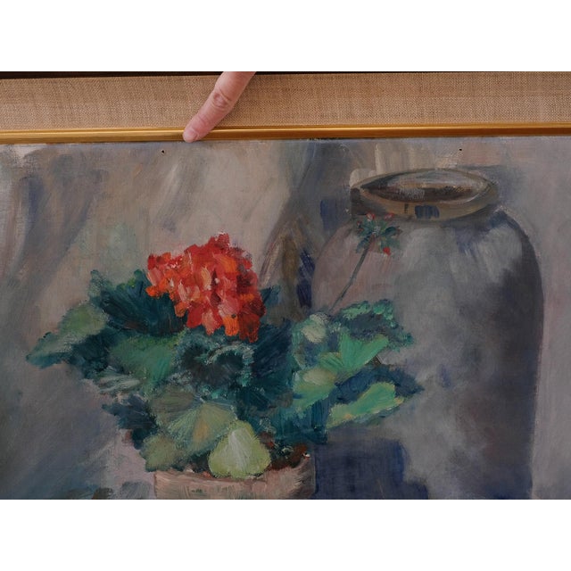 Beautiful still life geranium oil painting.
