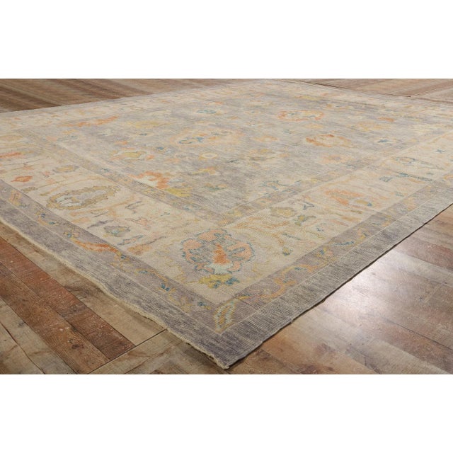 Textile Vintage Modern Turkish Oushak Rug- 11'01 X 14'00 For Sale - Image 7 of 9