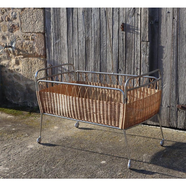 Mid-Century French Childrens Bed in Rattan and Chrome, 1960s For Sale - Image 18 of 18