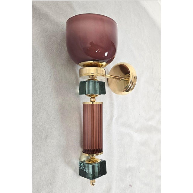 1990s 1990 Burgundy and Green Murano Glass Sconces - a Pair For Sale - Image 5 of 11