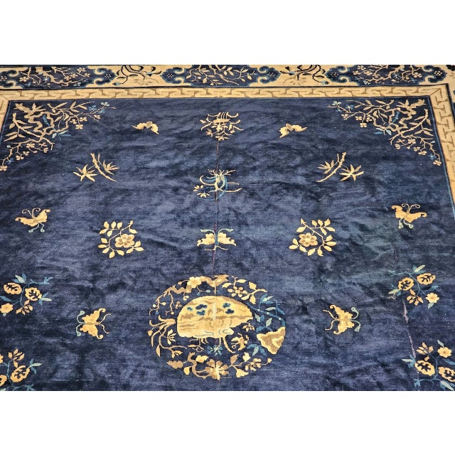 Antique Chinese Art Deco Rug, Hand-Knotted Wool Pile, Floral Motifs, 1900s For Sale In Chicago - Image 6 of 13