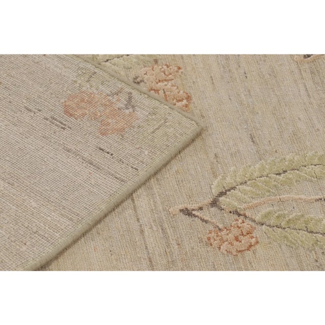 Rug & Kilim’s Block Print Rug With Green, Orange & Beige-Brown Floral ...